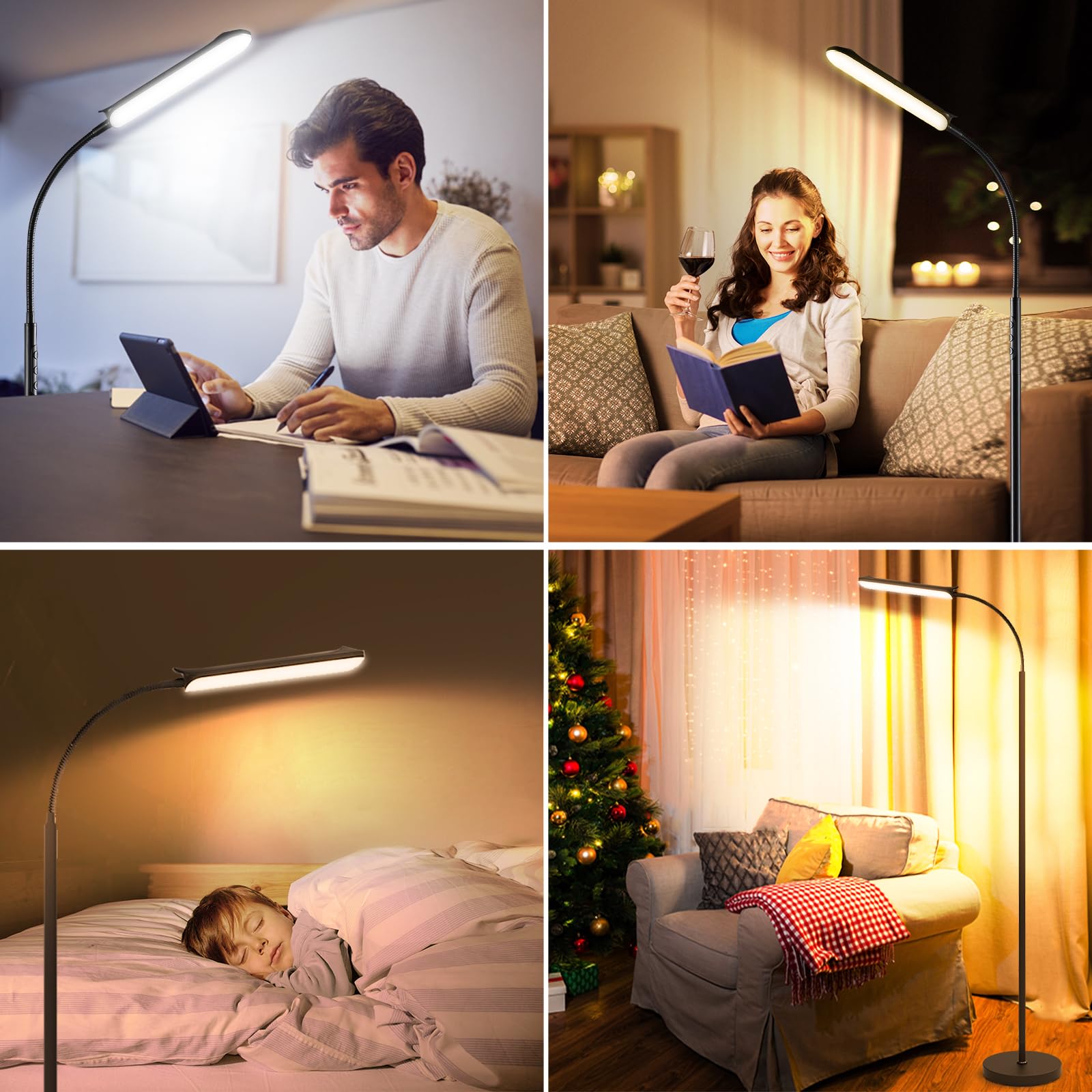 Marctronic Lampadaire LED sur Pied 18W 1800LM avec Variateur Télécommande et Contrôle Tactile, Noir