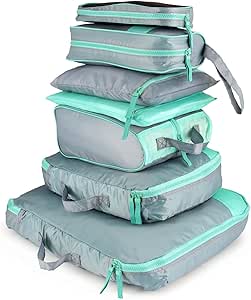 AIZBO 7 Set Waterproof Packing Cubes Travel Luggage Organisers Suitcase Storage Bags-2 Clothing Pouches + 2 Premium Bra Underwear Bag + 1 Digital Accessories Bag + 1 Toiletry Bags+1 Shoes Bag (Grey)
