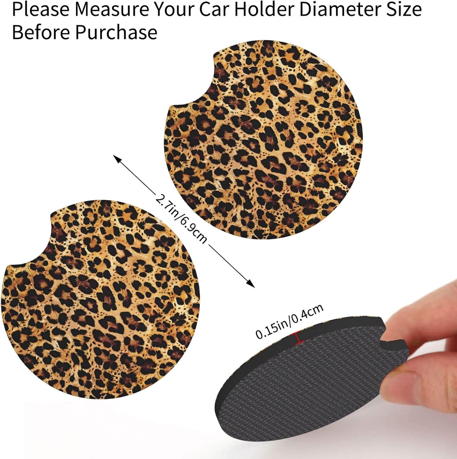 2PCS Cheetah Leopard Brown Print Car Cup Holder Coasters,Anti Slip Rubber Mat with Finger Notch for Women Men 2.7 inche image 3