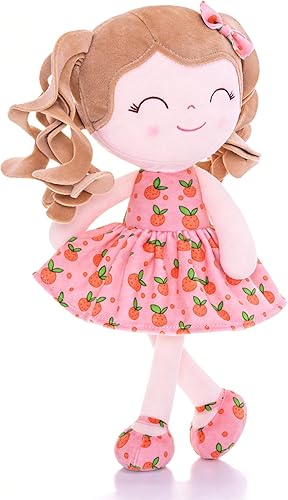 Gloveleya Muñeca Baby Dolls Soft Rag Doll Baby Girl Regalos Curly Spring Girl - Naranja 9 pulgadas