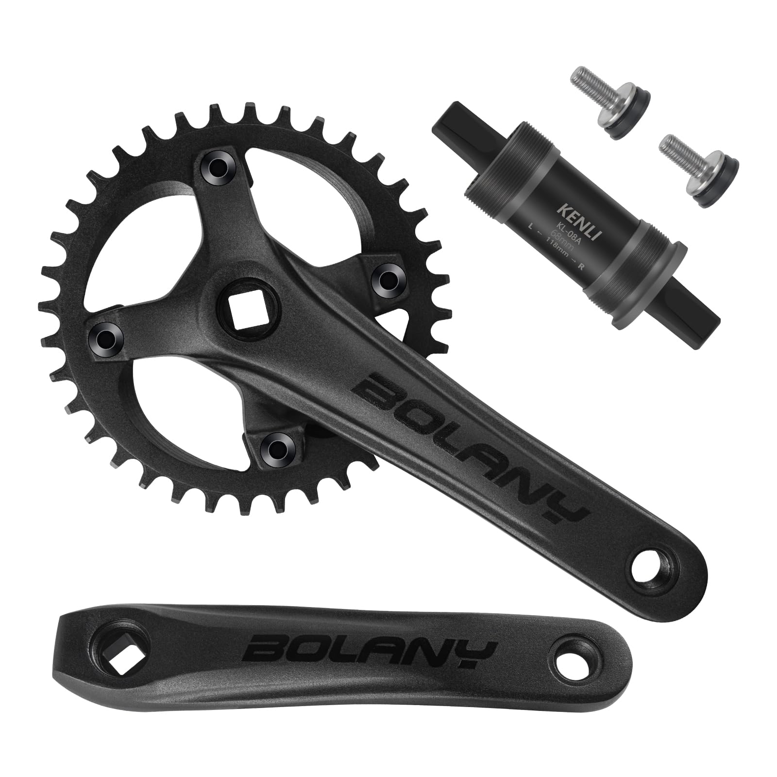 BOLANY Mountainbike Kurbelgarnitur MTB 1x Vierkant-Tretlager Kurbelgarnitur 104 BCD 170mm Kurbel 32/34/36T Kompatibel mit Shimano, SRAM, FSA