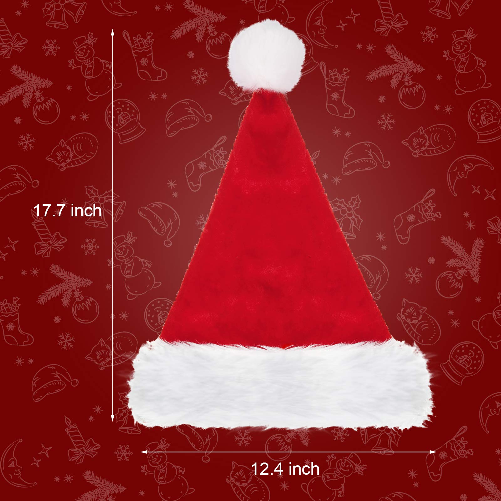 SATINIOR 6 Pieces Santa Hat Christmas Hat Claus Xmas Hat for Adults Unisex with Lining Plush Brim for Christmas New Year Party