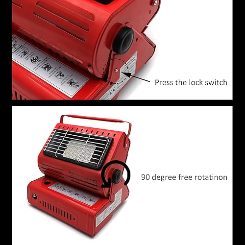 Miniatura 3 de HTTMT - Calentador portátil de cerámica de gas butano rojo LP 2 en 1 para camping, estufa de cocción de emergencia PN ET-COOK009-RED