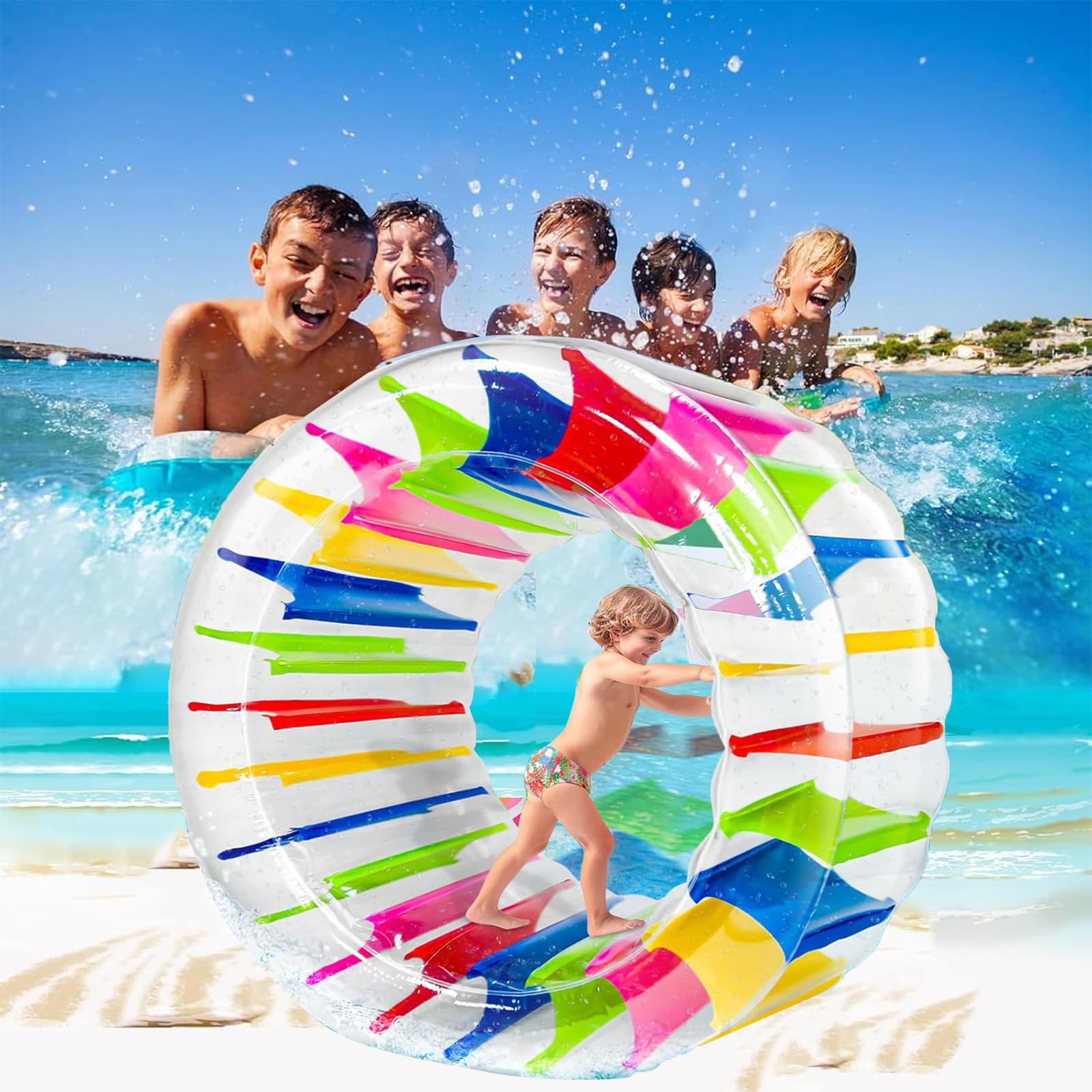 120CM Rueda de Agua Inflable para Piscina, Rodillo De Agua Inflable Gigante para Niños y Niñas, Juguete de Verano para Lagos, Playas, Fiestas Verano y Actividades Acuáticas