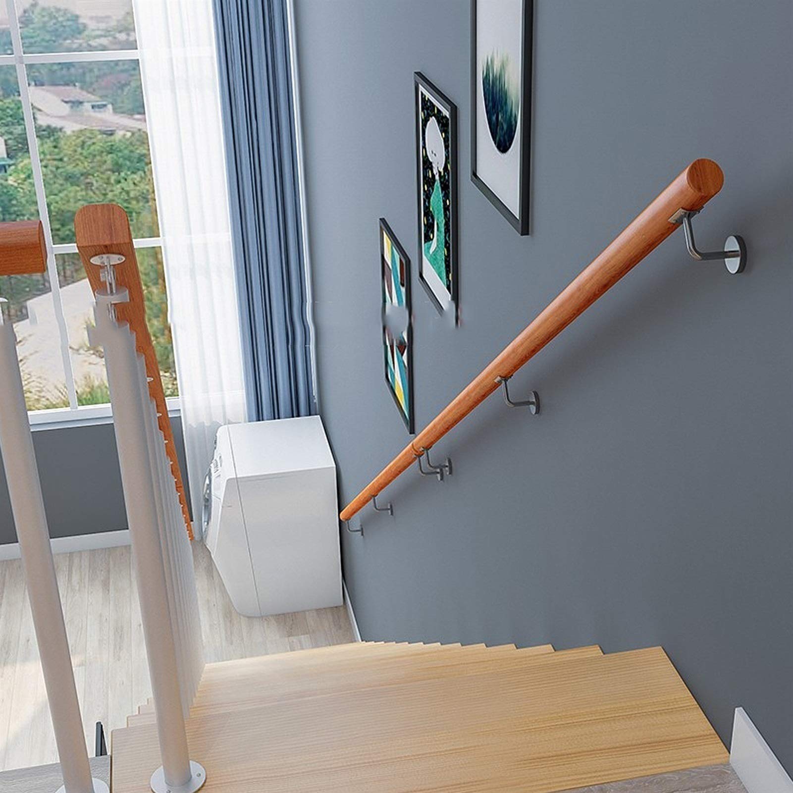 Pasamanos para Escaleras, Pasamanos De Madera Antideslizantes con Soporte Fijo De Acero Inoxidable, Varilla De Soporte De Pasillo, Fácil De Instalar (Size : 100cm)