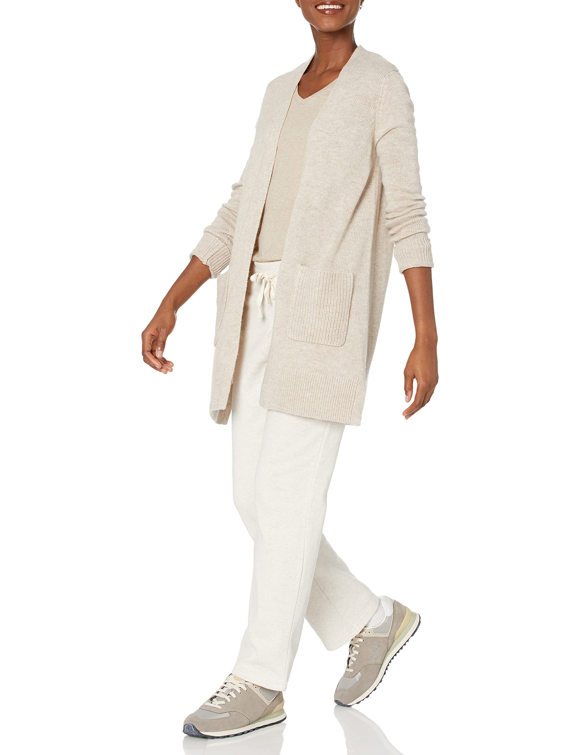 Amazon Essentials Cardigan a Maniche Lunghe in Jersey con Cuciture a Vista sul Davanti Donna