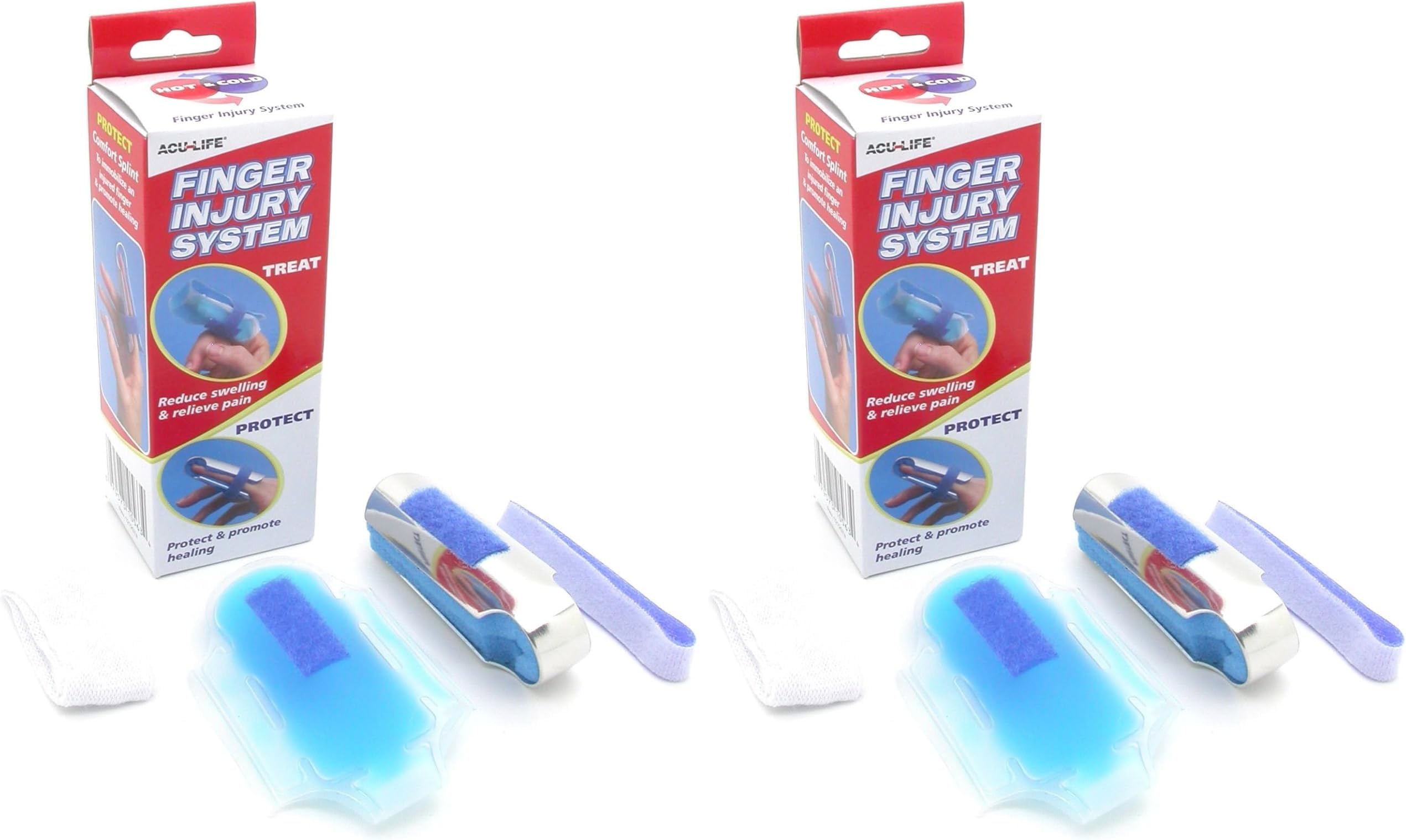 Acu-Life Finger Treatment Kit | Pain Relief and Recovery | Hot and Cold | Includes Finger Split and Gel Pack, Various, 4 Piece Set (Pack of 2)