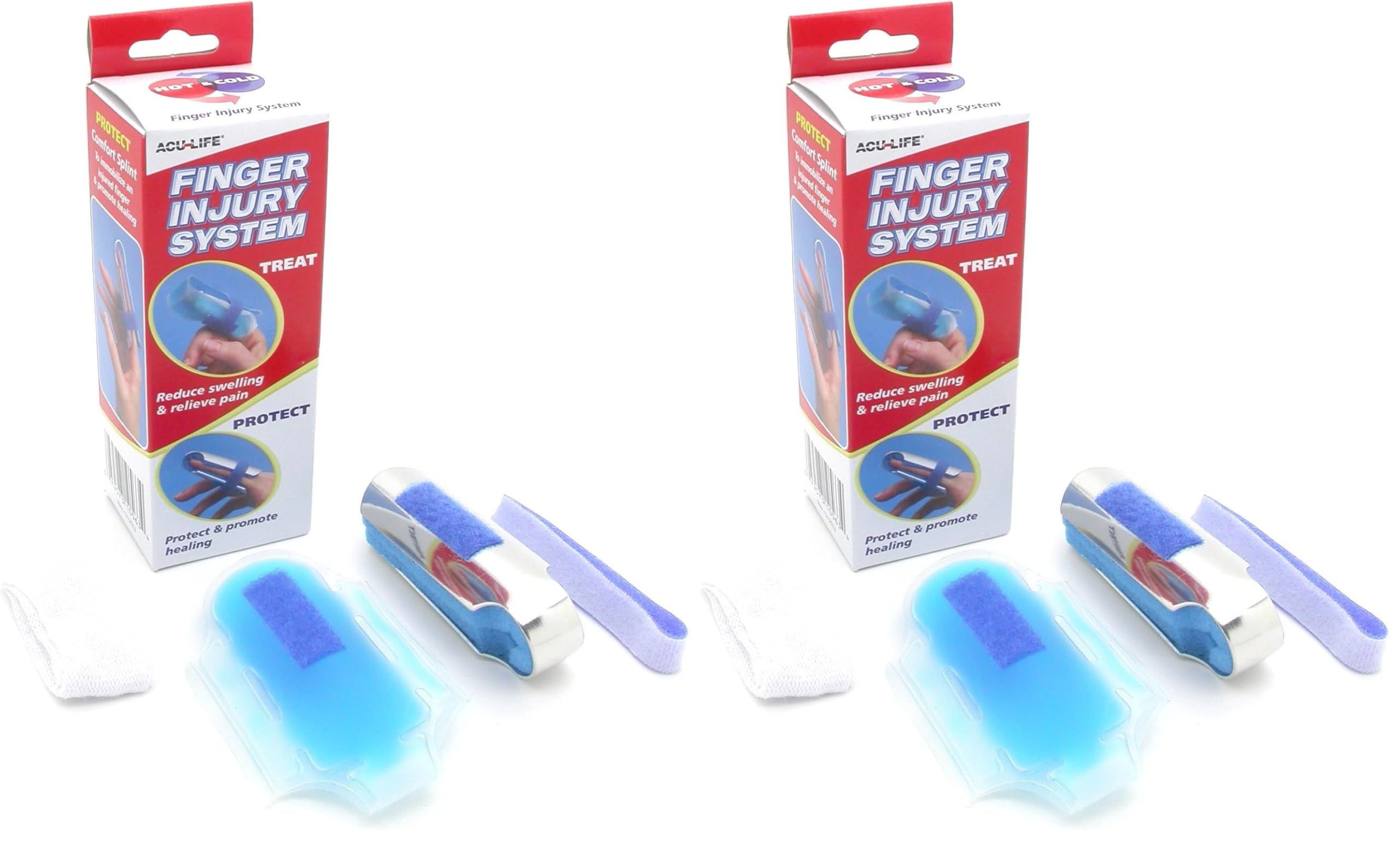 Acu-Life Finger Treatment Kit | Pain Relief and Recovery | Hot and Cold | Includes Finger Split and Gel Pack, Various, 4 Piece Set (Pack of 2)
