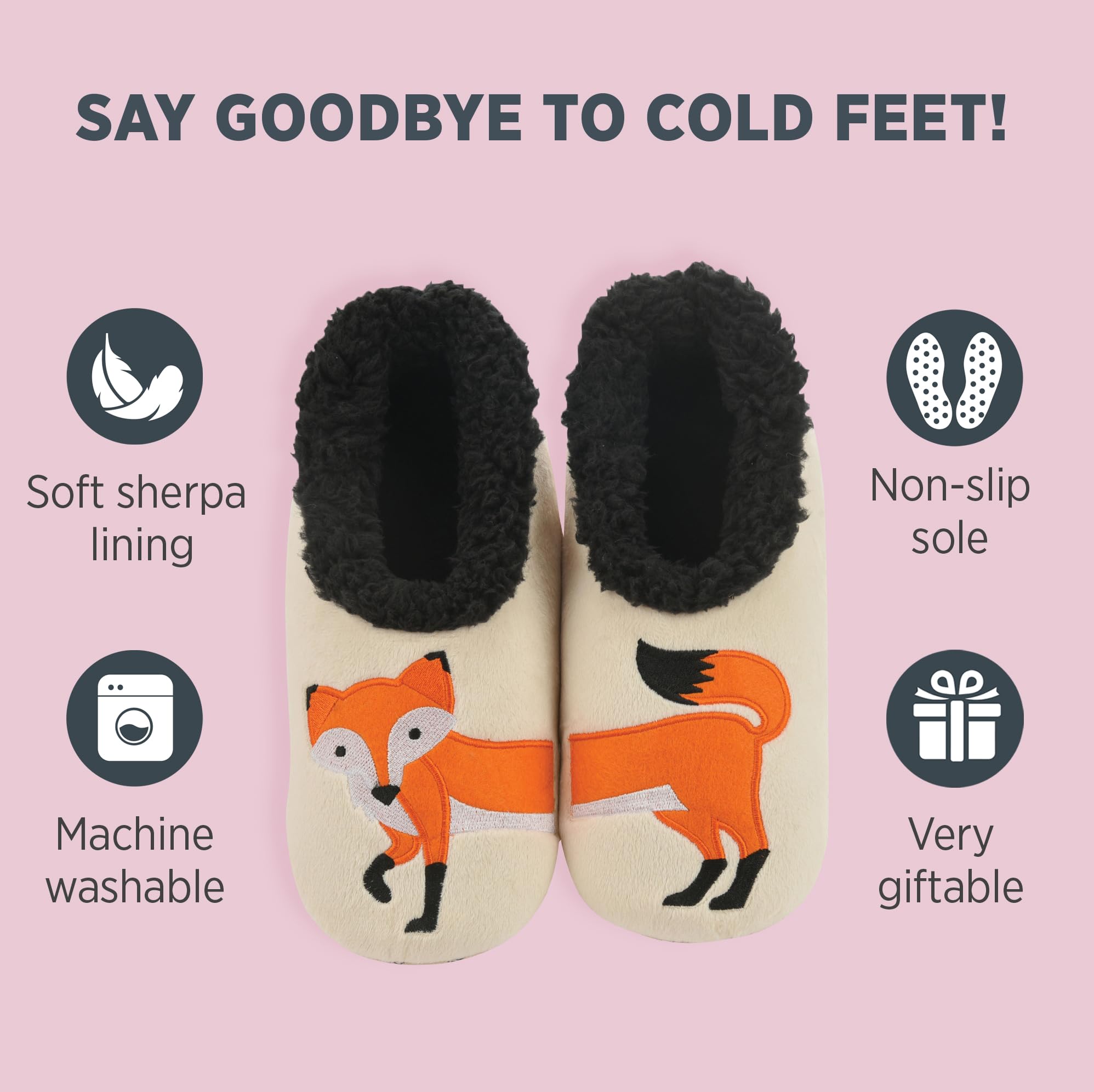 Snoozies Animal Slipper Socks for Women, Funny Animal and Fuzzy Slippers Soft Non-Slip with Sherpa Lining, Cute Slippers|FFOXY-L