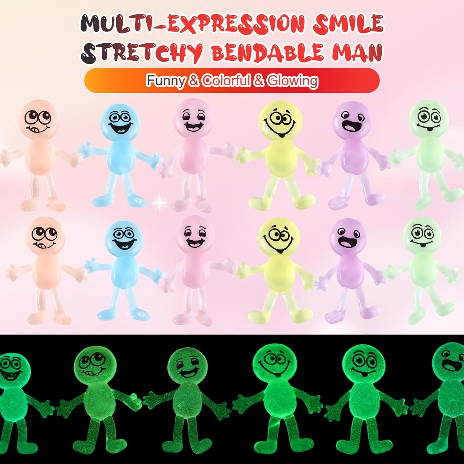 HyDren 60 Pcs Glowing Stretchy Bendable Man Classroom Treasure Box image 2