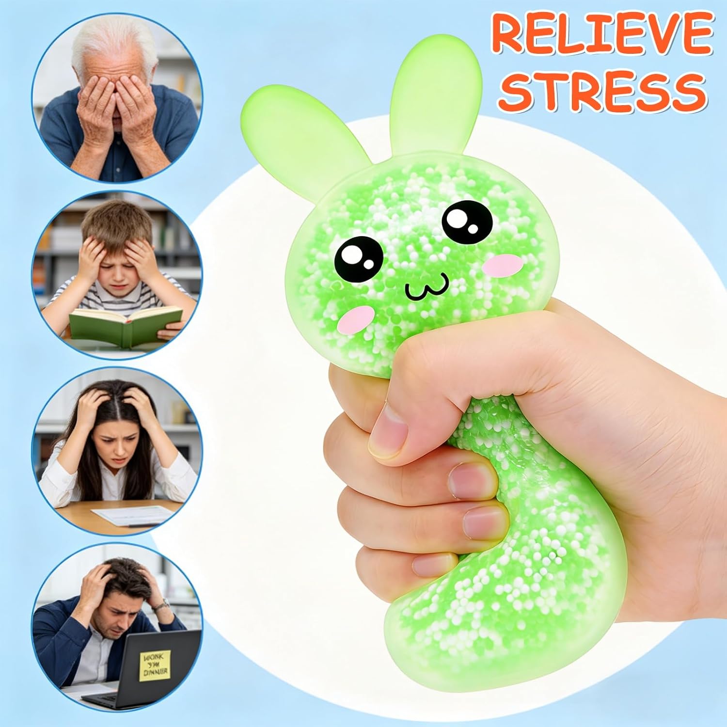 12 Pack 3.5”Large Easter Eggs Filled with Bunny Stress Ball Fidget Toy 8 Colors Squeeze Squishy Relief Toy for Kids Boys Girls,Easter Basket Stuffers Easter Egg Hunt Party Favors Gifts Classroom Prize