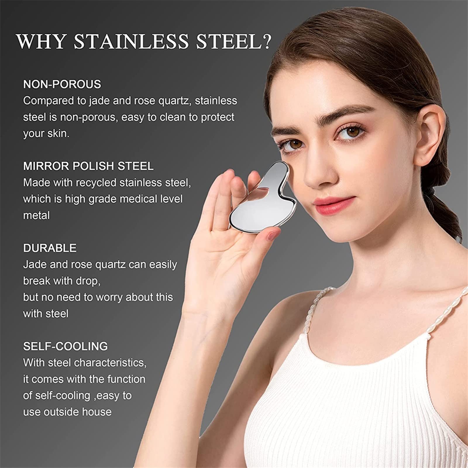 BAWHO Herramientas faciales Gua Sha, Herramienta de Masaje Gua Sha de Acero Inoxidable for la Cara como masajeador Facial o Herramienta for el Cuidado de la Piel, 1 Uds.