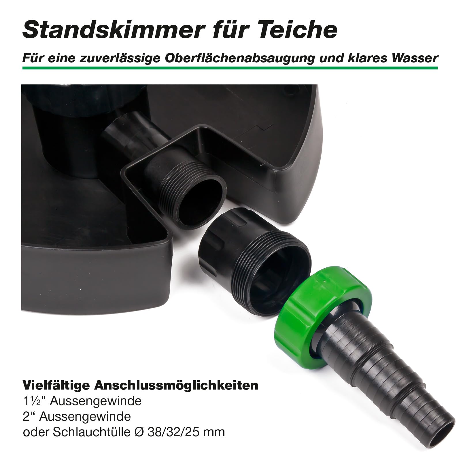 Wagner Green SK-40 Standskimmer für Teiche bis 40 m² – 8.000–16.000 l/h – Oberflächenskimmer gegen Blätter & Schmutz – Höhenverstellbar für Gartenteich