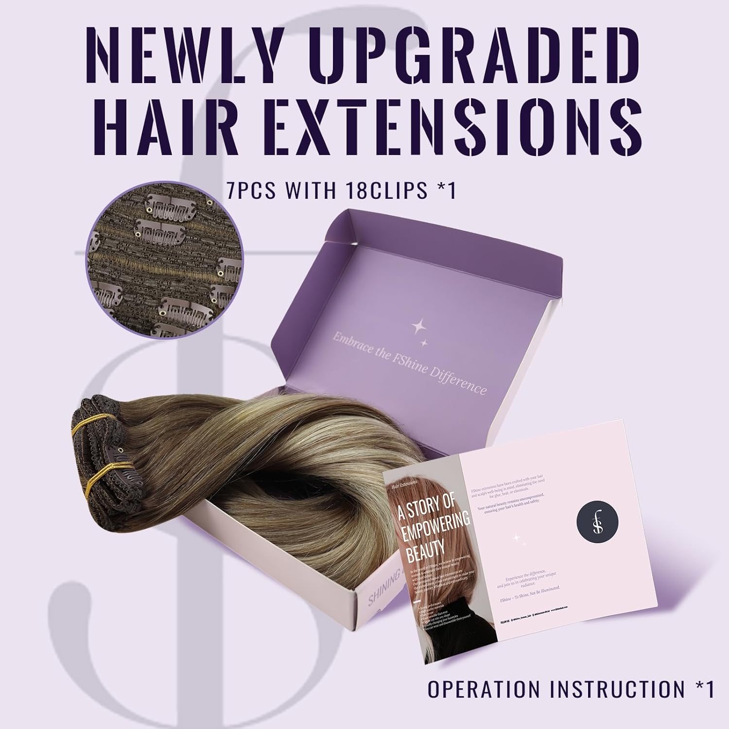 Fshine Clip in Hair Extensions Real Human Hair Dark Brown to Ash Brown Highlight Medium Blonde Clip Ins Double Weft #3/8/22 120g 22inch 7pcs Girl Boss Everyday Upgrade