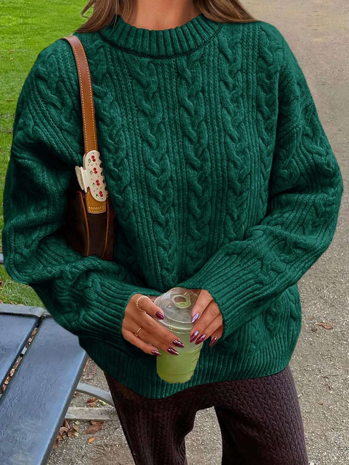 Saodimallsu Womens Cable Knit Sweater Oversized Long Sleeve Chunky Knit Crew Neck Fall Pullover Sweaters Top - Image 2