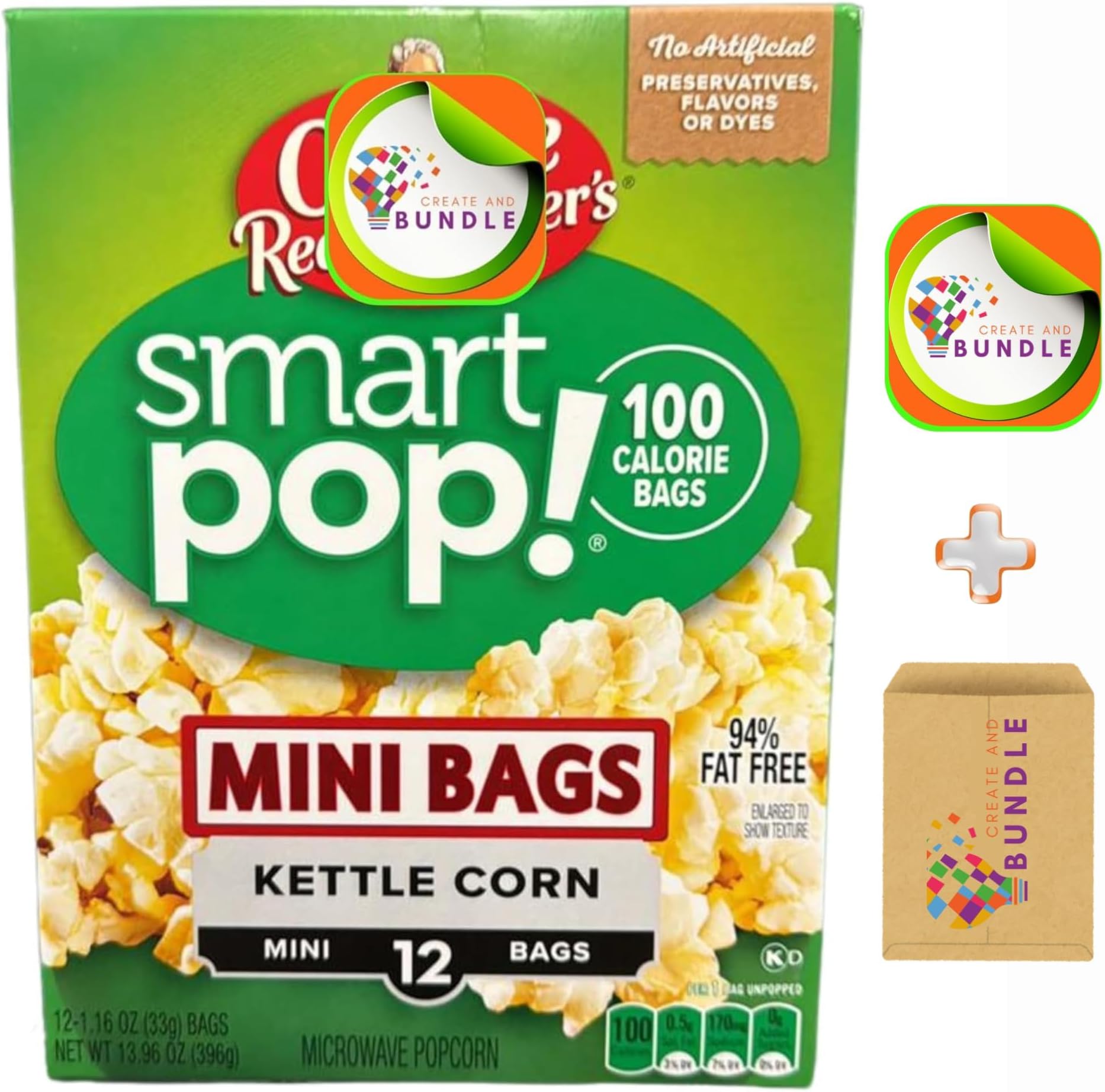 Orville Redenbacher's SmartPop! Kettle Corn Microwave Popcorn, Mini Bags, 1.16 oz, 12 Count, Gluten-Free, No Artificial Flavors + Create Sticker