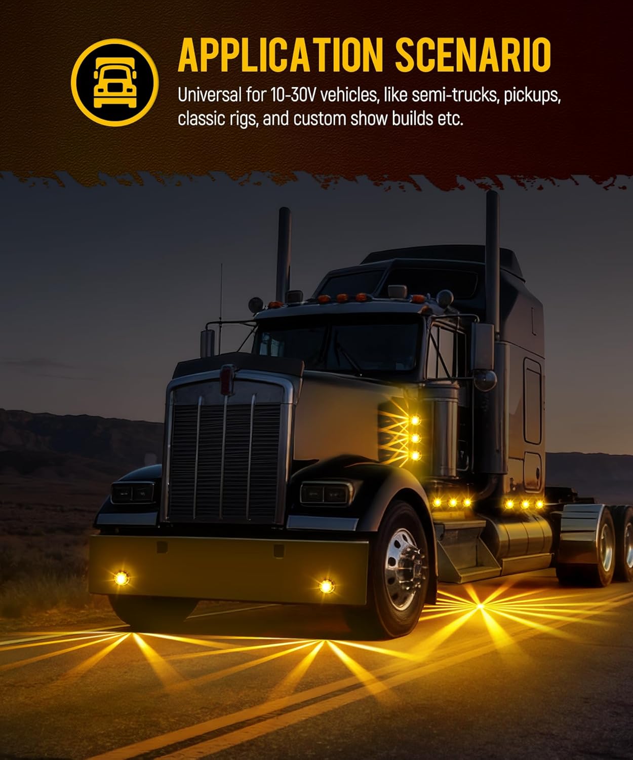 Partsam 2Pcs Glass Lens Watermelon Strobe Lights, Amber LED Turn Signal Marker Light Suitable for 10-30V Vehicles, Semi Trucks, Trucks, Pickup, Off-road, Aluminum Alloy Base，IP65 Waterproof