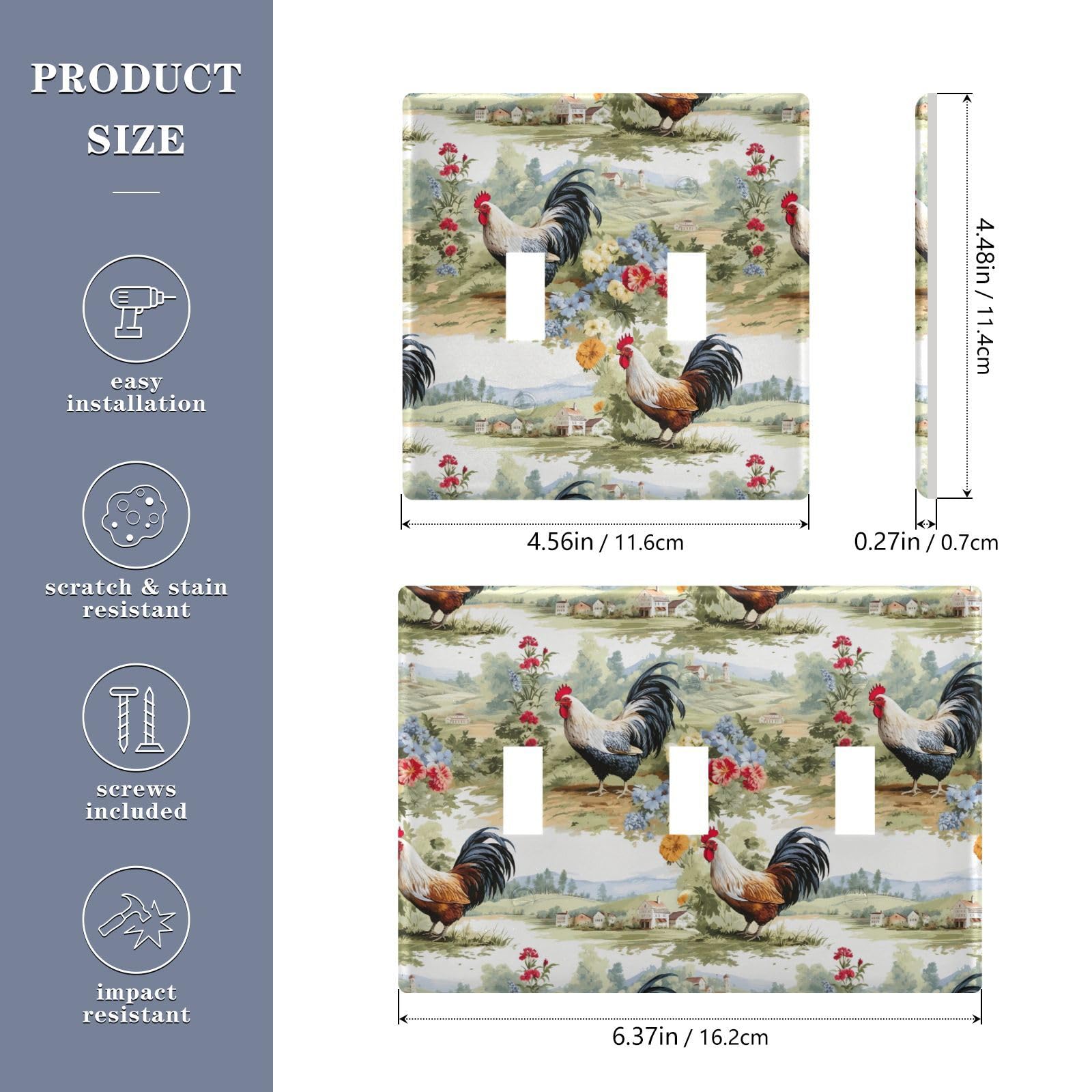 UMIRIKO Farm Rooster Rural Flower Light Switch Cover Plate Covers Decorative Double Toggle Home Decor 202a8494