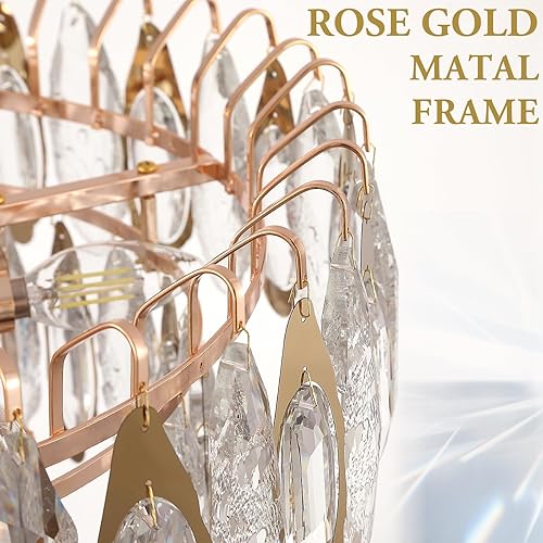 Miniatura 2 de AXILIXI - Candelabro de cristal de 12 luces modernas de oro rosa para comedor de 23 pulgadas grande K9 de cristal colgante de techo, lámpara de lujo