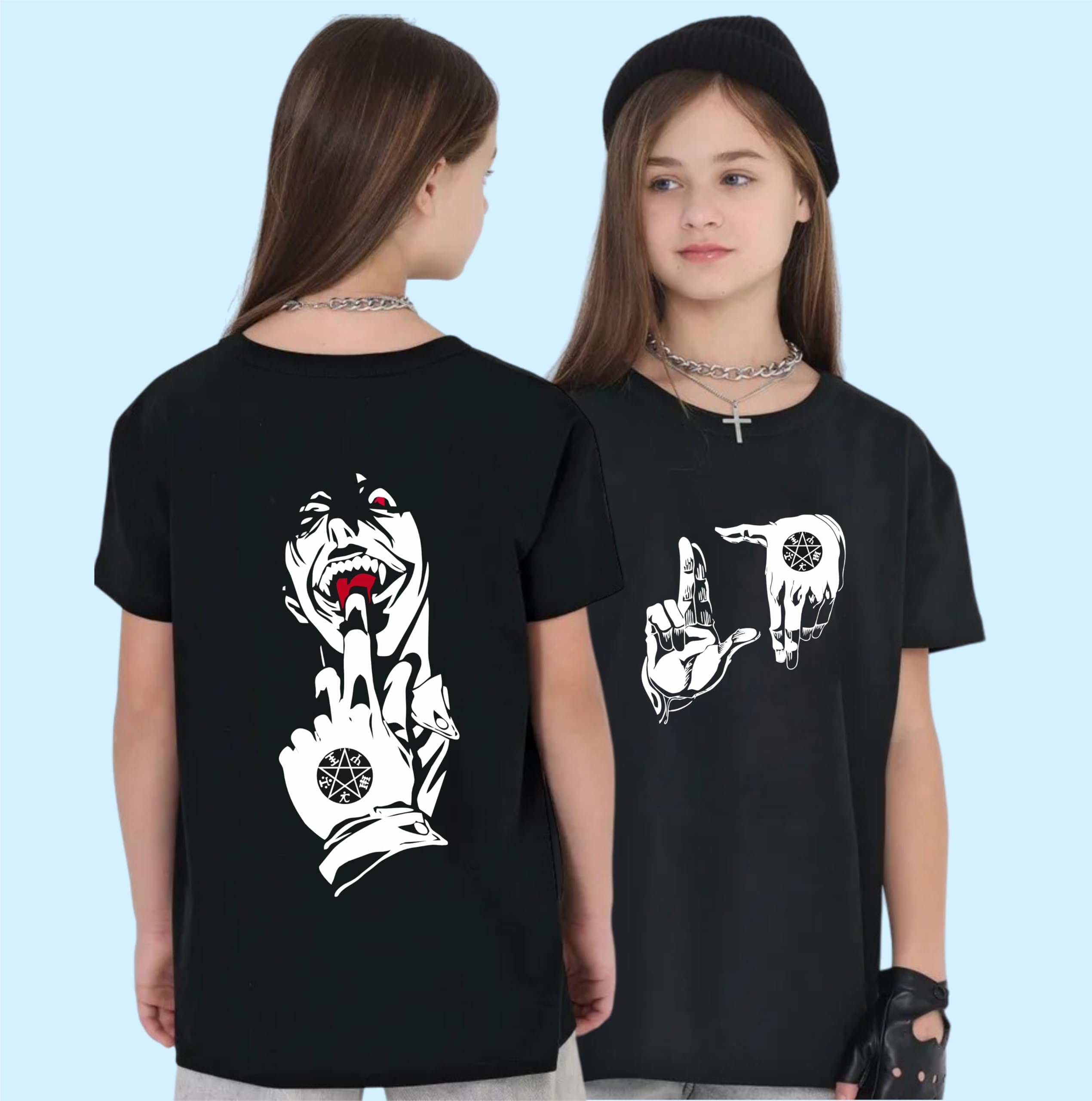 Uniplanet Store Camiseta negra de mezcla de algodón, media manga, ajuste regular, espalda Alucard, estampado anime, color negro
