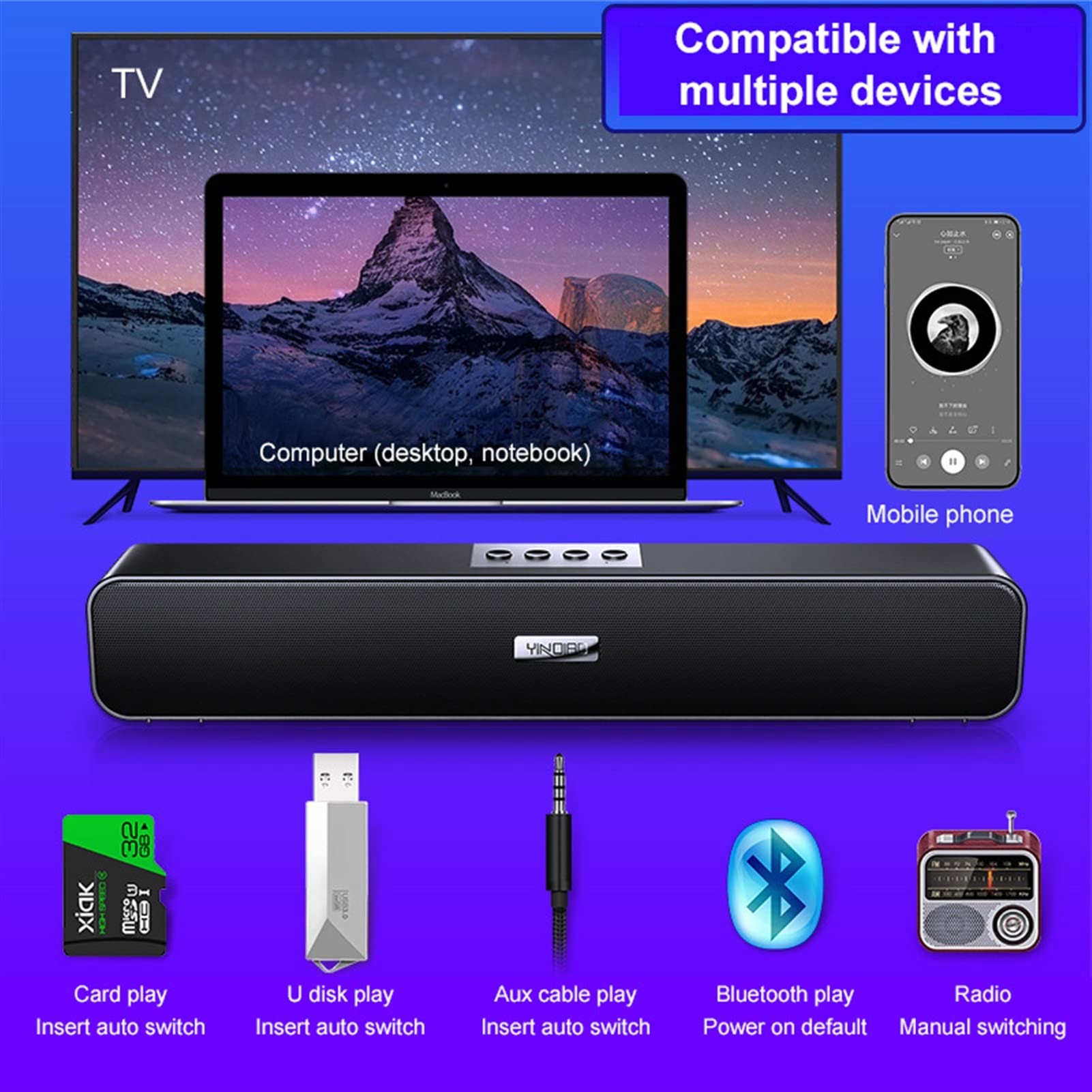 Bluetooth Speaker TV Sound Bar Wired en Wireless Bluetooth-CompatibleHome Surround Soundbar for PC-tv Luidspreker Home Theatre Surround Subwoofer Aux Draadloze luidspreker (Color : 01 black