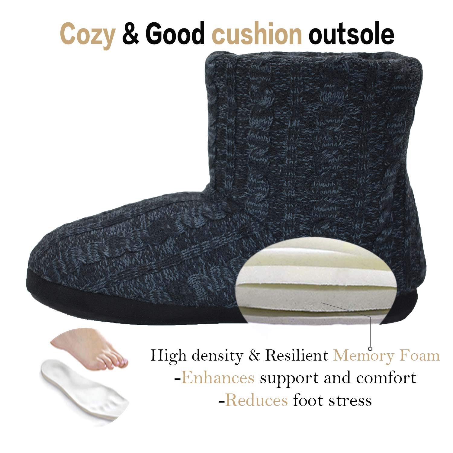 KuaiLu Pantofole Stivaletto Uomo Invernali Chiuse a Maglia Stitch Memory Foam Ciabatte Stivaletti Comode Calde Pelose Peluche Lana Cotta Antiscivolo Scarpe da Casa