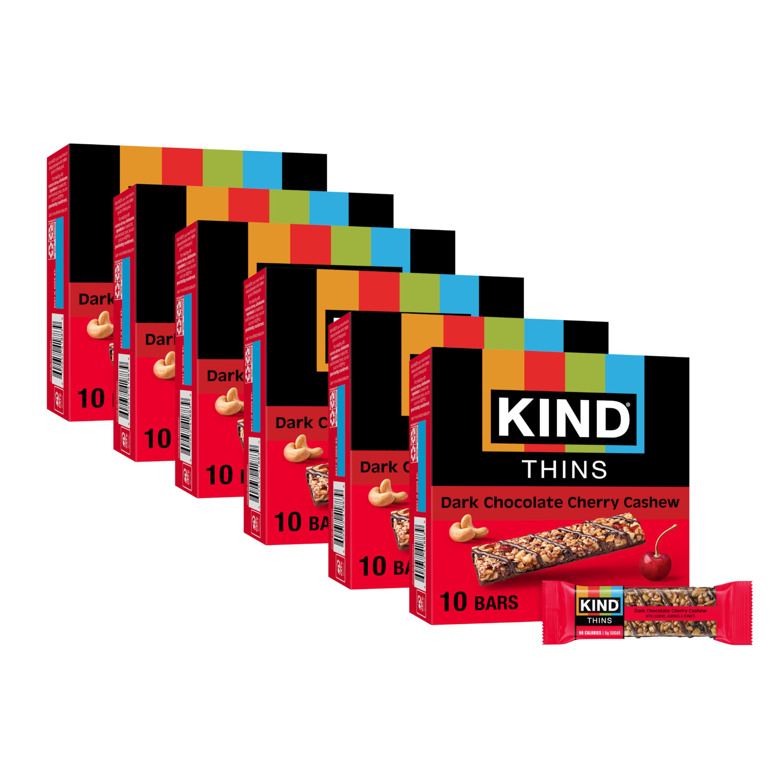 THINS Dark Chocolate Cherry Cashew, 0.74 Ounce, 10 Count, Gluten Free Bars, 5g Sugar (60 Bars)