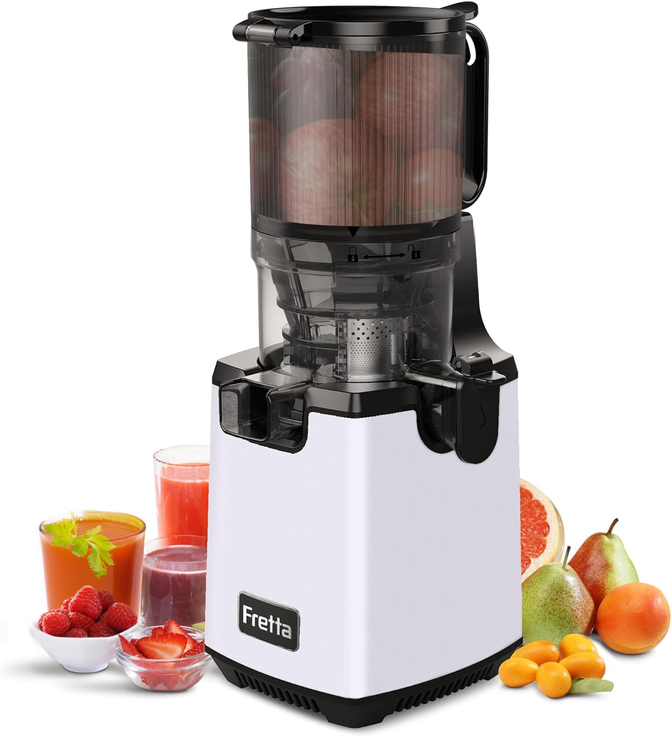 Cold Press Juicer Machines,Fretta 5.3'' Self Feeding Slow Masticating Juicers Fit Whole Fruits & Vegetable Easy Clean Juice Extractor,Tritan Material BPA Free 250W (Light Purple)