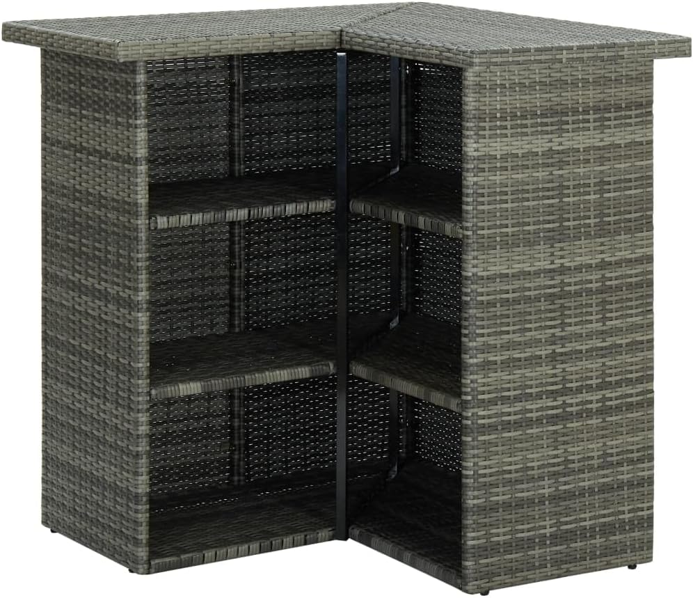 16-Piece Patio Bar Set with Removable Cushions Gray Poly Rattan Outdoor Furniture Set for Garden Balcony Backyard Porch