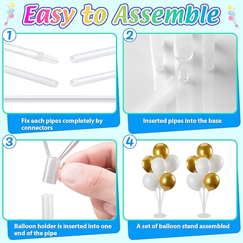 Miniatura 4 de Kit de soporte para globos, 4 juegos de soporte de arco de globos con base y palos para globos para mesa de Navidad, graduación, boda, cumpleaños,