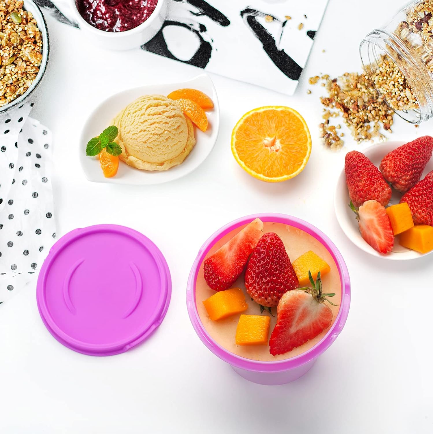 Ice Cream Containers - Candy Color Series (4 Packs - 0.7 Quart/Pack) Perfect Freezer Storage Containers with Lids for Homemade Ice Cream, Sorbet and Gelato - Purple…