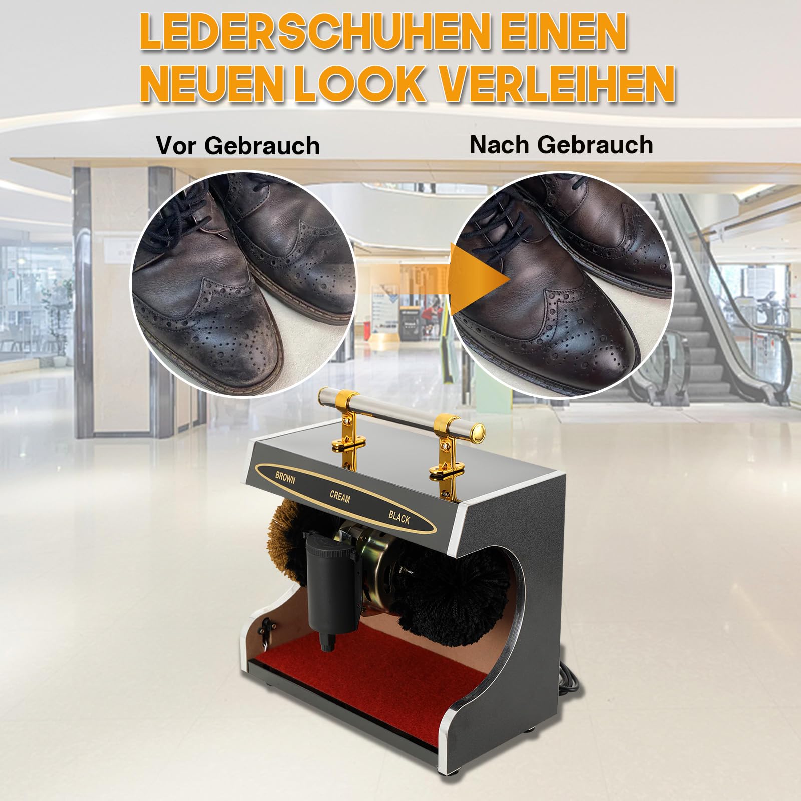 60W Vollautomatischer Schuhputzer, Automatische Schuhputzmaschine Schuhputzautomat Polierer Schuhbürste Elektrisch Reinigungsbürste mit 2 Bürsten Ausgestattet, 1200U/min