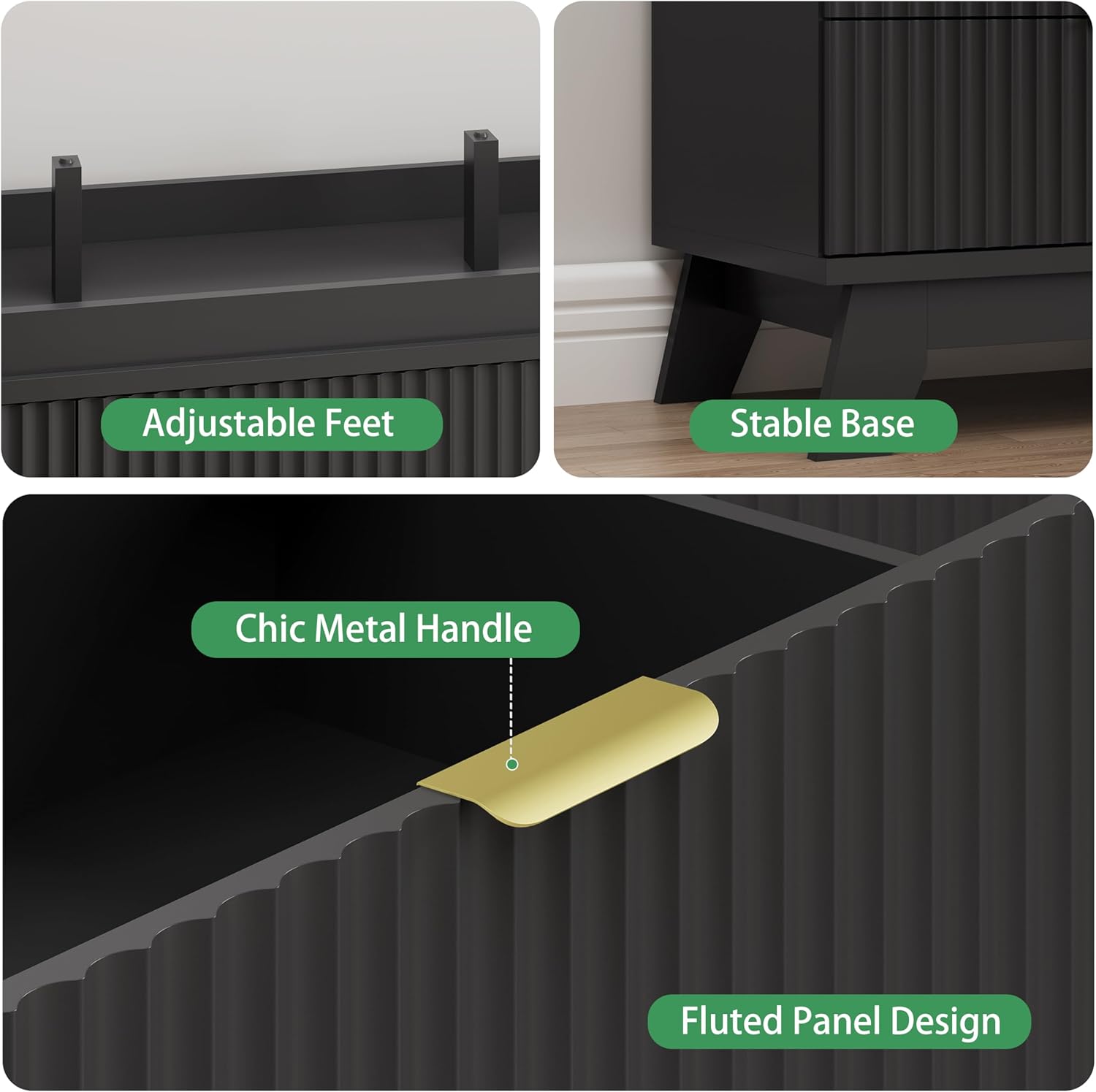 Fluted Dresser for Bedroom with 9 Drawers, 57" Wide Chest of Drawers with Metal Handle, Modern Wood Dresser TV Stand, Wooden Closet Clothes Storage Organizer for Living Room, Hallway, Black - Image 6