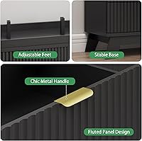 Vista 6 de Cómoda acanalada para dormitorio con 9 cajones, cómoda ancha de 57" con mango de metal, cómoda moderna de madera soporte de TV, organizador