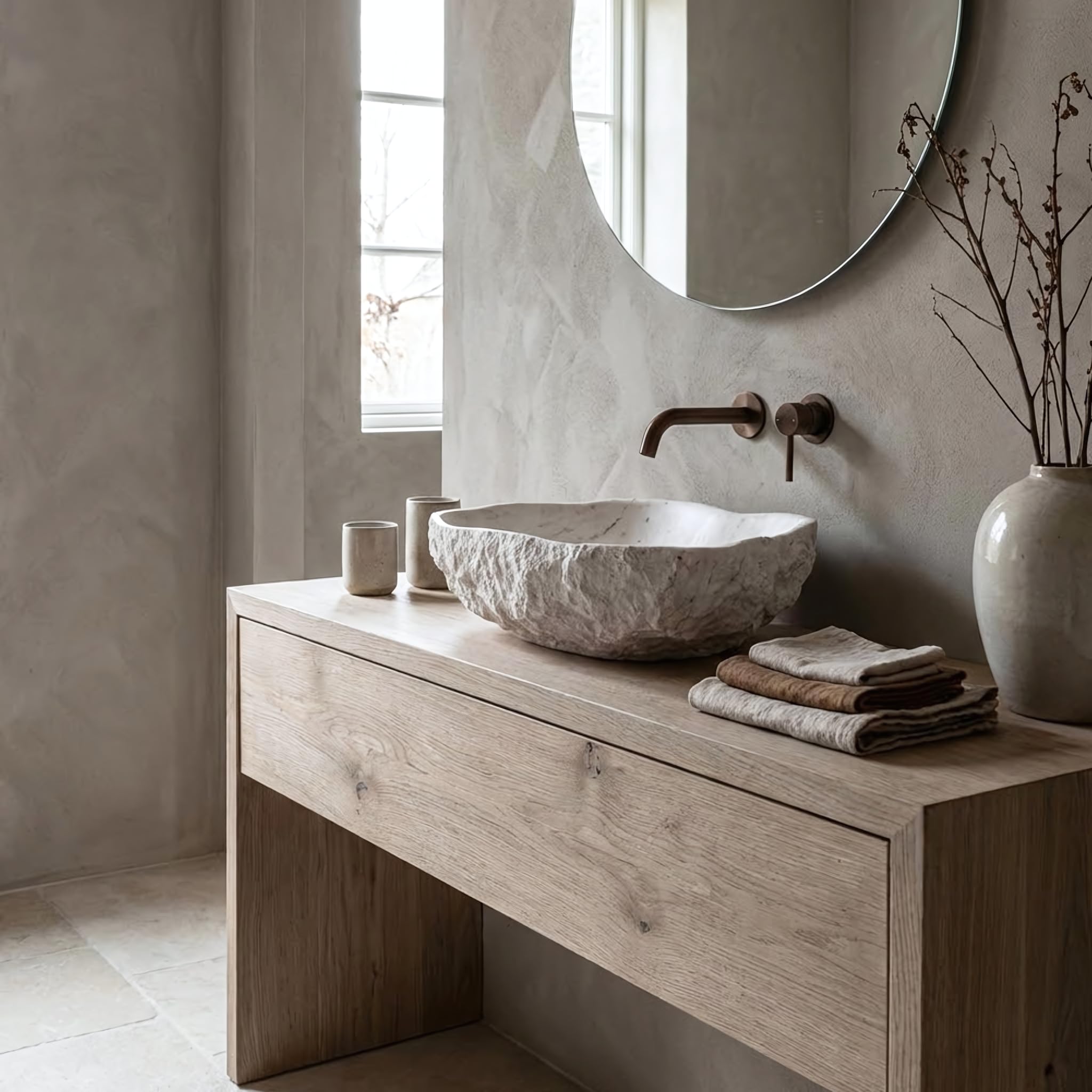 Lavabo Sobre Encimera Rea Isla Shiro Beige 49X37X13,5Cm