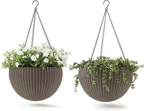 Keter Resin Rattan Set of 2 Round Hanging Planter Baskets