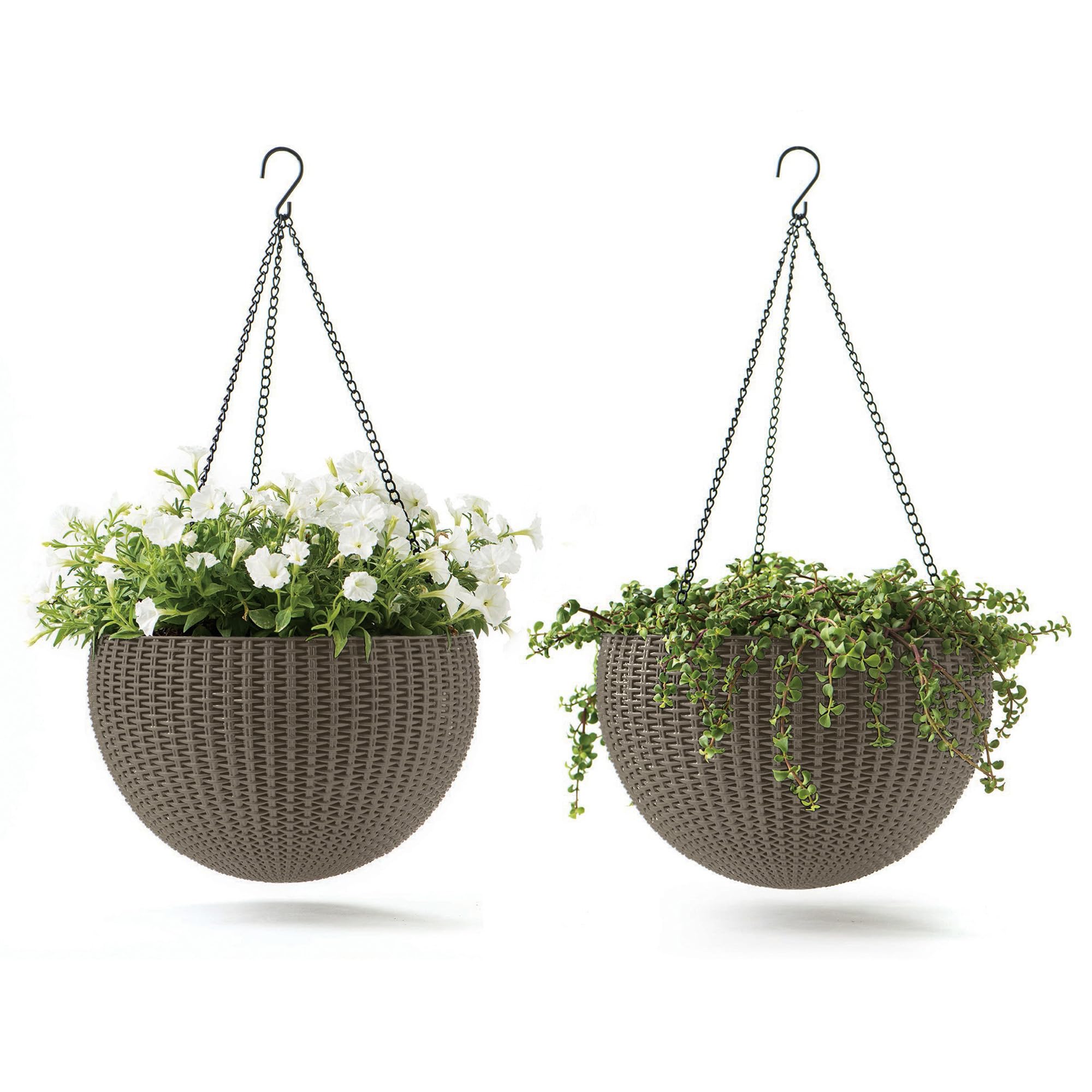 Keter Resin Rattan Set of 2 Round Hanging Planter Baskets