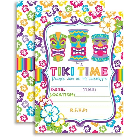 Amanda Creation Tiki Time Luau Birthday Party Invitations