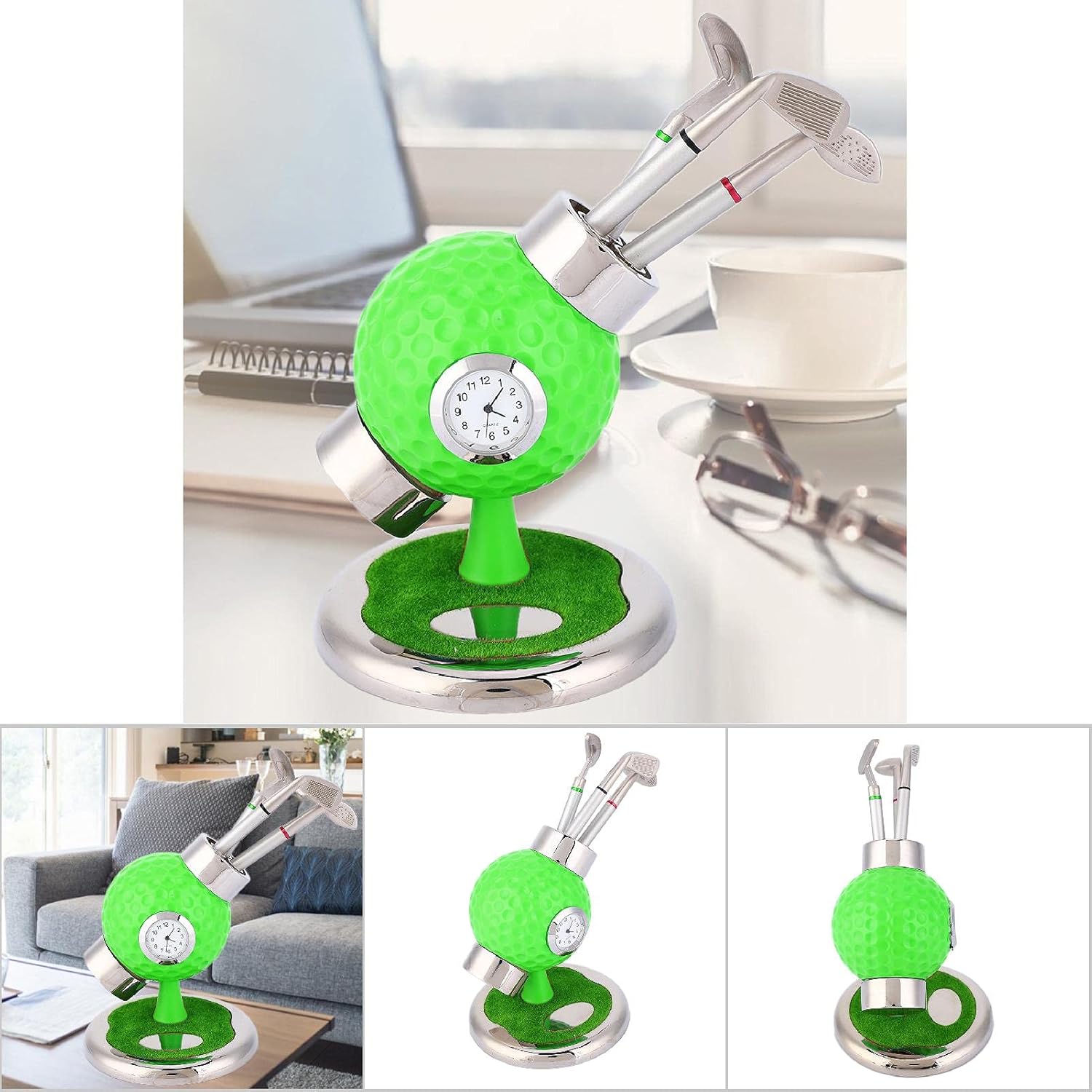 楽天市場】ペンスタンド（文房具・事務用品｜日用品雑貨・文房具・手芸）の通販 鉛筆ホルダー 緑 デスクトップペンスタンド – ゴルフボール形デザイン 時計付き 3本収納 居間 オフィス 子ども部屋に適した多機能