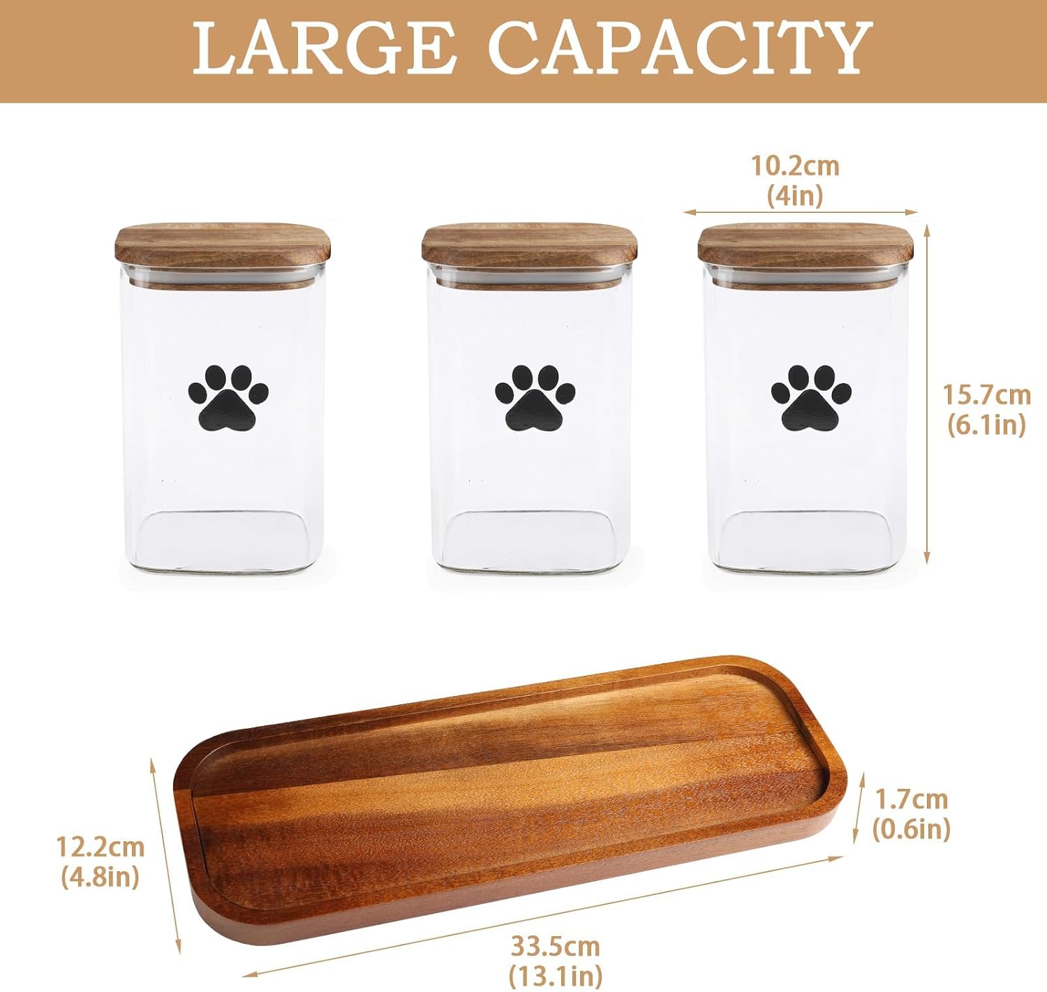 Morezi Dog Treat Container airtight Treats jar for countertop Closet Dog Food Storage 3 Jars with Tray Great for organizing pet Dogs Cats Birds Animal Food Treats Snack Khaki Bar image 3