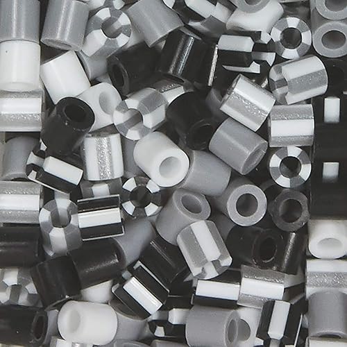 Miniatura 2 de Perler Cuentas fusibles para manualidades, 1000 piezas, papel de periódico a rayas negro, gris y blanco