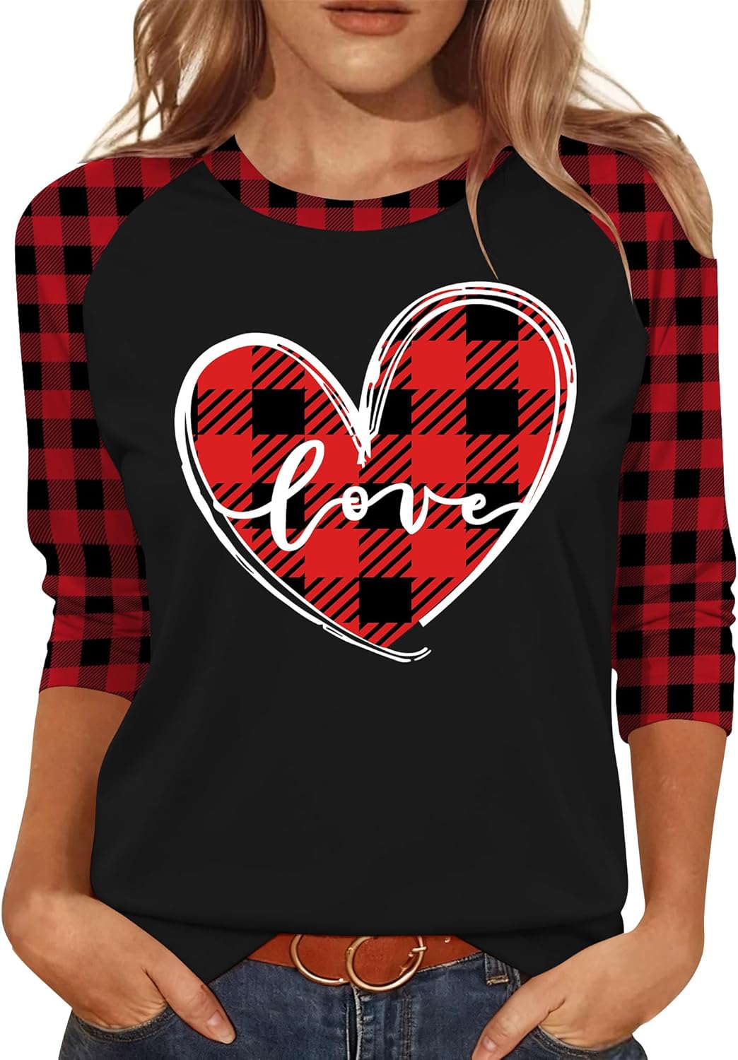 Valentines Shirts for Women Cute Love Heart Graphic T-Shirt 3/4 Sleeve Valentine's Gift Tees
