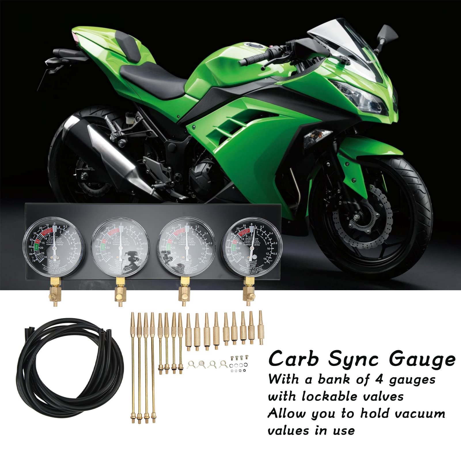 Herramienta de Sincronización de Carburador de Motocicleta Kit de Herramientas de Calibre Sincronizador de Carburador de Vacío con 4 Mangueras de Goma para Motocicleta de 4