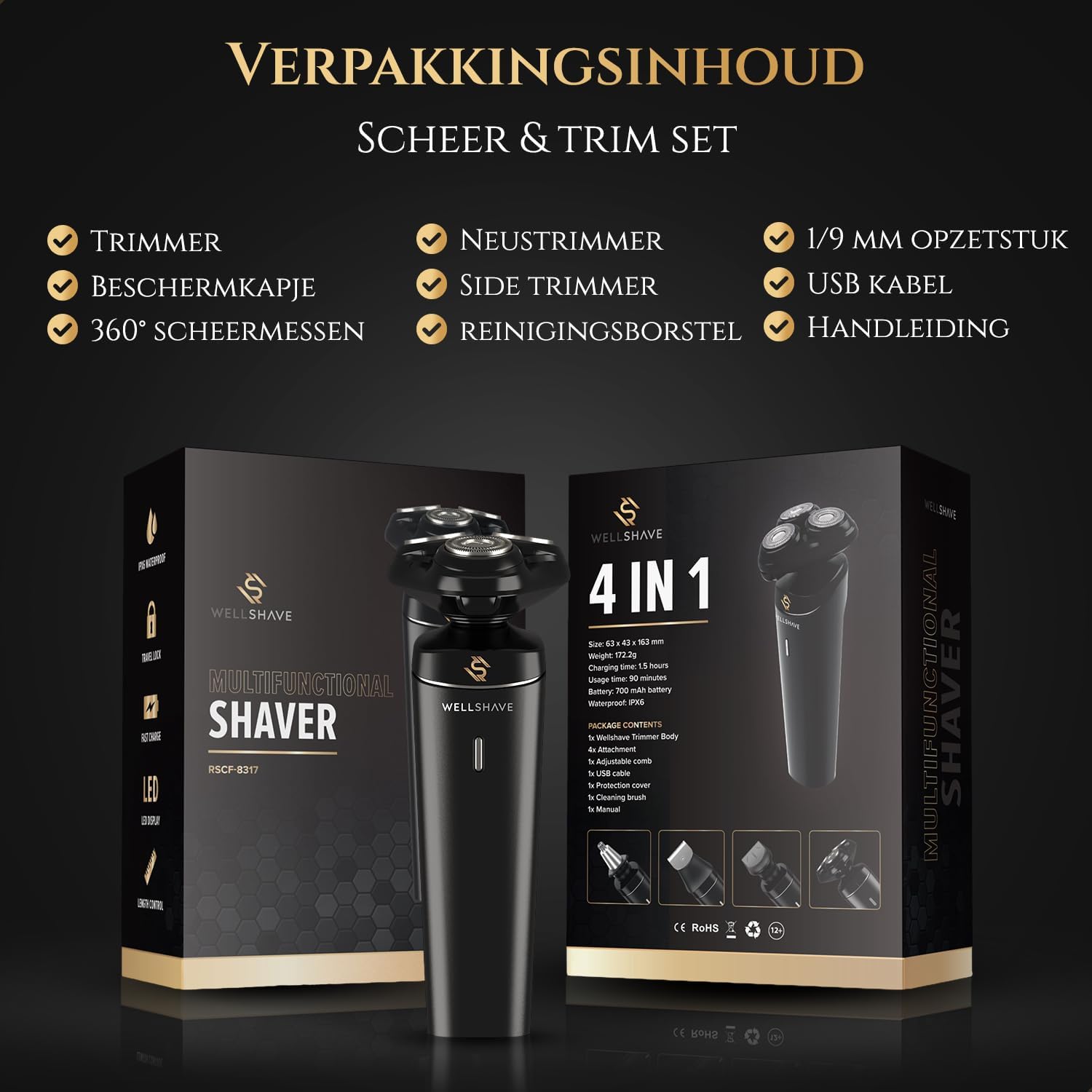 Wellshave 4-in-1 Shaver package contents