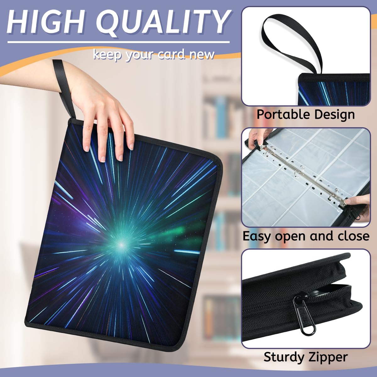 Raccoglitore per carte con 9 tasche, 900 tasche, con chiusura a cerniera (spada leggera)