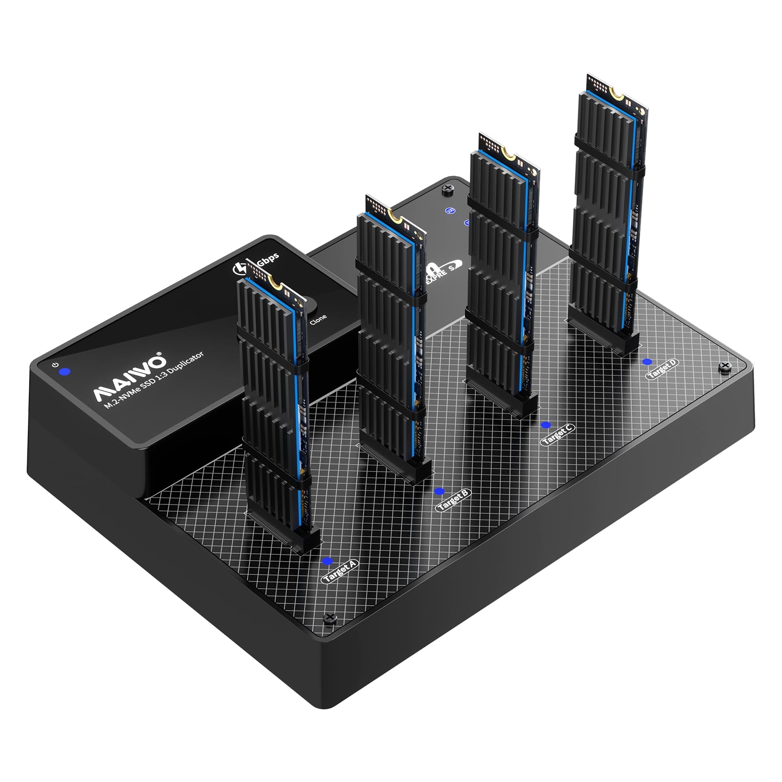 MAIWO 4 Bay M.2 NVMe SSD Dock mit Kühllüfter, USB 4.0 NVMe Cloner Duplikator, unterstützt 1-zu-3 Offline-Klon- und Software-RAID, 40 Gbit/s High Speed, abwärtskompatibel Thunderbolt 4/3
