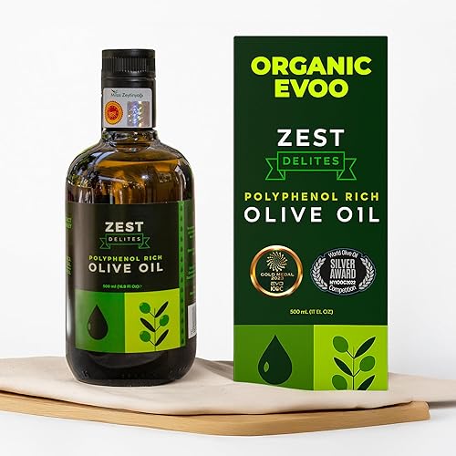 Zest Delites - Aceite de oliva rico en polifenoles extra virgen, hasta 770 mgkg de aceite de oliva con alto contenido de polifenoles, AOVE prensado