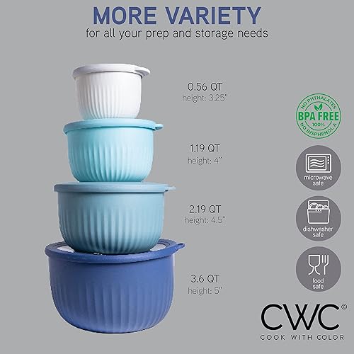 Vista 169 de COOK WITH COLOR - Juego de tazones de preparación profundos con tapas, para mezclar, de plástico, pequeños y apilables (color rosa/gris)