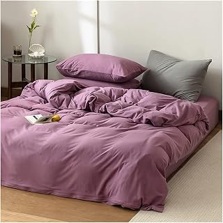 FXJ Wrinkle Stain Resistant Four Piece Bed Set Class A Jersey Knitted 100% Cotton Quilt/Duvet Cover with Fitted Sheet 4 Piece Set Full/Queen King Twin Double Queen Size Sheet Set (Purple 220x240)