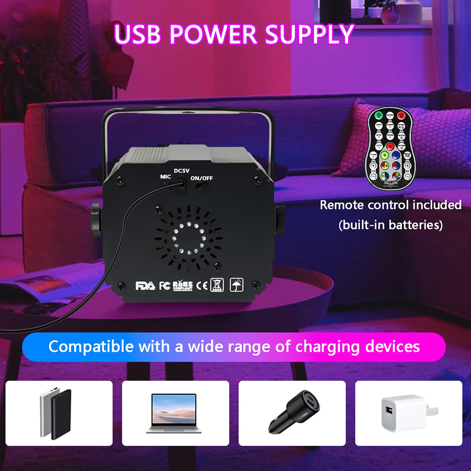Luci Discoteca con Telecomando, Luci da Discoteca Acustiche Stroboscopiche a LED, Luci da Festa con cavo USB da 2M per Feste di Compleanno, Halloween, Natale